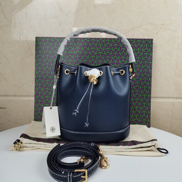Tory Burch Handbags - NWT Tory Burch T Monogram Leather Bucket Bag In dark blue